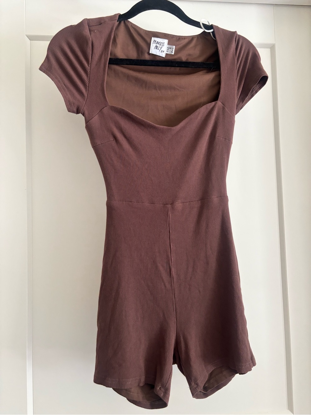 Princess Polly Ribbed Brown Scoop Neck Romper